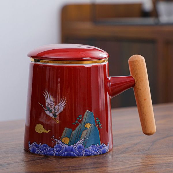 Чашка з заварником Журавель благополуччя ручної роботи червона, Китай id_7858 фото