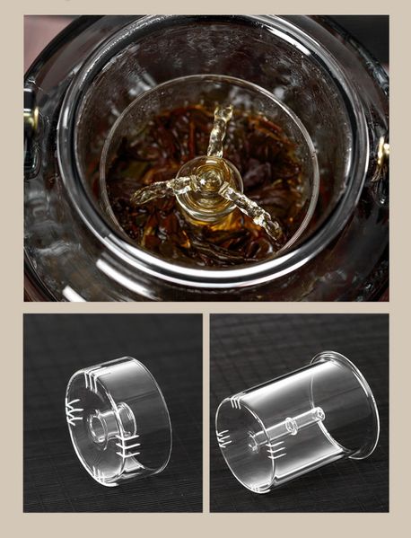 Чайник для заварювання на пару з потовщеного термостійкого скла та двома фільтрами прозорий 1.2л, Китай id_9163 фото
