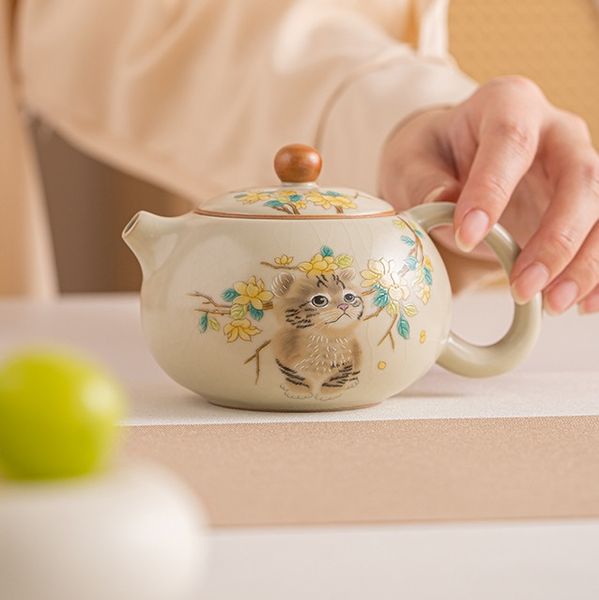 Чайник Сі Ши в стилі династії Сун "Весняне кошеня" ручної роботи крижана глазур 180мл, Китай id_9083 фото