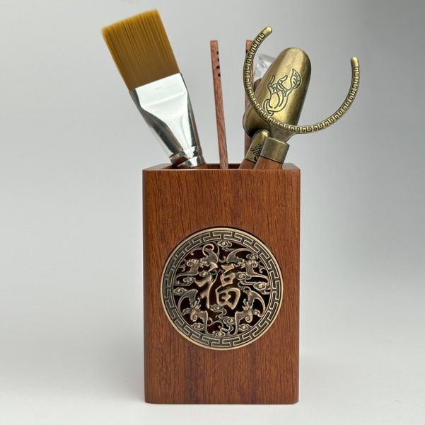 Набір інструментів для чайної церемонії Інь 5 предметів в дерев'яному стакані ручної роботи, Китай id_8744 фото