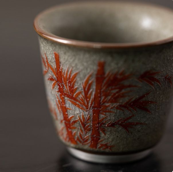 Піала з підставкою Крижана глазур ручної роботи колекційна в японському стилі 40мл, Китай id_8901 фото