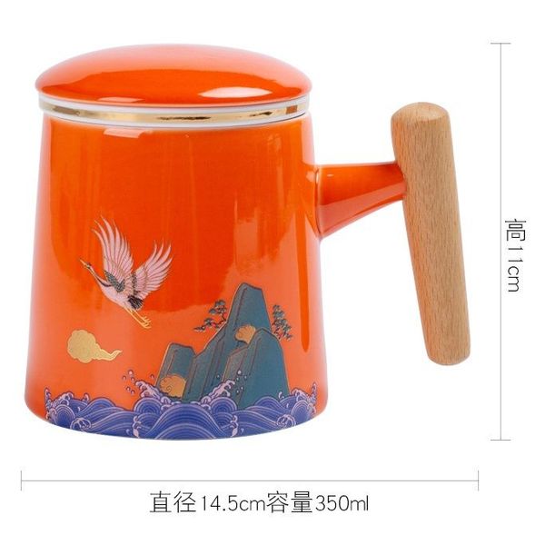 Чашка з заварником Журавель благополуччя ручної роботи помаранчева, Китай id_7857 фото