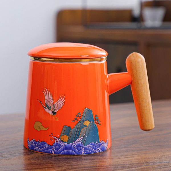 Чашка з заварником Журавель благополуччя ручної роботи помаранчева, Китай id_7857 фото